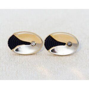 Vintage Rhinestone Oval Abstract Gold Tone Cuff Links by Anson - K1